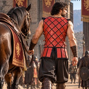 Disfraz de Guerrero Gladiador Romano Medieval, Túnica Roja de Cuero con Tachuelas y Patrón de Diamantes Negros, Traje de Caballero de Fantasía para LARP - Product Image 5