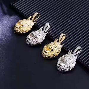 Collier pendentif tête de lion en moissanite Vintel, chaîne en argent plaqué or, chaîne en corde, bijoux hip-hop, cadeau d'anniversaire, 4 g - Product Image 2