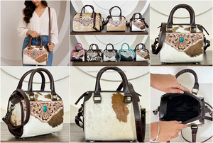 Hot Selling Tooled Cowhide Leather Mini Duffle Bag for Women Crossbody Small Speedy <b>Handbag</b> Boutique Purse Travel Overnight Bag - Product Image 3