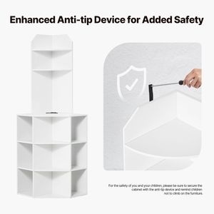 Mobiletto Angolare Alto 64 Pollici con 6 Ripiani, Unità Autoportante in Legno, Ripiani Regolabili, Porte USB e Prese Elettriche, Stile Piatto - Assemblato - Product Image 6