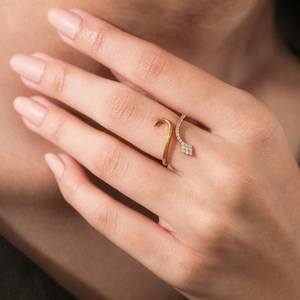 Anillo ajustable de oro macizo de 14K con diamante cultivado en laboratorio de 0.19 CT y plata de ley 925, diseño de serpiente envolvente, anillo bypass. - Product Image 6