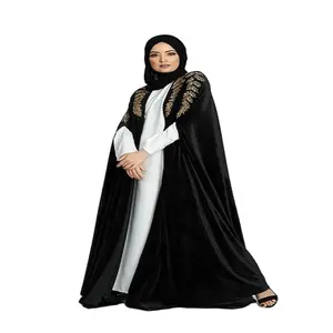 穆斯林女性超大印花图案蝙蝠袖连衣裙2023迪拜长卡夫坦阿巴亚高品质连衣裙厂家直销