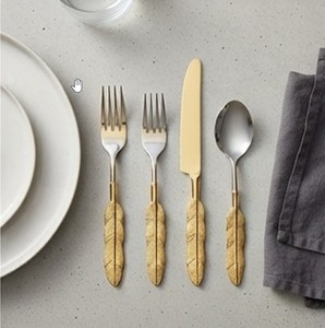 Ensemble de couverts modernes en acier inoxydable avec design de manche en forme de feuille, passe au lave-vaisselle, pour une utilisation sur la table de mariage - Product Image 4