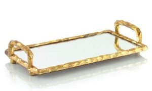 Elegante Bandeja Rectangular Dorada de Aluminio para Servir con Diseño Japandi y Asas Decorativas para Exhibición en el Hogar y Servicio de Alimentos - Product Image 3