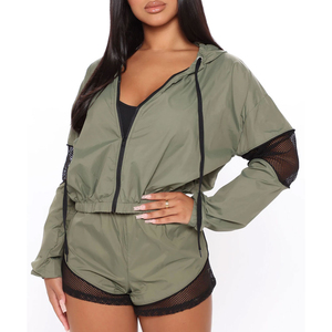 Ensemble de survêtement décontracté pour femme, coupe-vent léger, anti-UV, séchage rapide, anti-bactérien, avec sweat à capuche zippé et short - Product Image 5