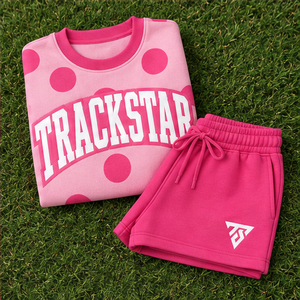 Conjunto Deportivo Casual Personalizado de 2 Piezas para Mujer, con Cuello Redondo y Estampado de Puntos Grandes en Color Rosa - Product Image 6
