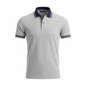 Men's Cotton Pique <b>Polo</b> <b>Shirt</b> Grey <b>Navy</b> Striped Collar Custom Logo OEM Manufacturer Wholesale Golf Casual Short Sleeve - Product Image 4