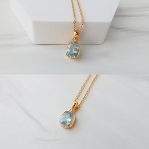 สร้อยคออะความารีน จี้ทองเวอร์เมล์ สร้อยคอเงินแท้ เครื่องประดับประจำเดือนมีนาคม ผู้จำหน่ายขายส่ง - Product Image 6