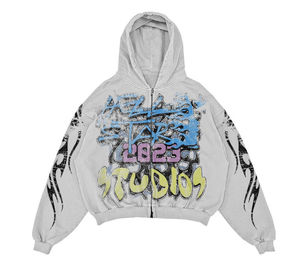 Nouveau Sweat à Capuche Zippé Homme Coupe Droite OEM 2026 avec Imprimé Graphique Graffiti Personnalisé Streetwear 100% Coton Printemps - Product Image 3