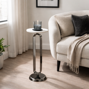 Mesa de Centro Moderna de Metal con Tapa de Mármol, Diseño Delgado que Ahorra Espacio, Base Redonda Estable para Decoración de Salas de Estar y Bares de Lujo - Product Image 1