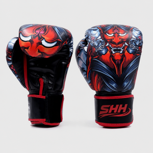 Gants de boxe professionnels en cuir légers et imperméables à doigts entiers, design démon personnalisé, rouge et noir, pour sparring et Muay Thai, à lacets - Product Image 1