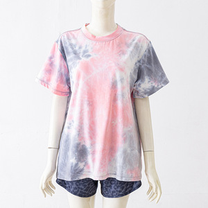 Camisetas Tie Dye Personalizadas al por Mayor, de Algodón Grueso, Cuello Redondo, Estilo Vintage, para Camisetas con Tinte Degradado Morado - Product Image 1