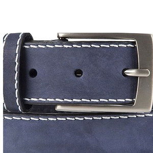 Cinturón de Cuero Vacuno Azul Marino, Estilo Casual de Color Sólido con Costuras Blancas - Product Image 5