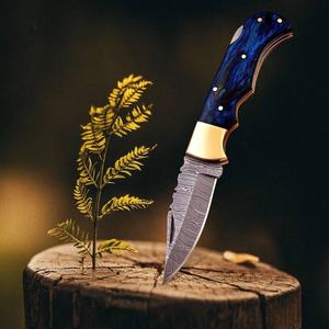 Cuchillo de Caza de Acero de Damasco con Mango de Madera Pakka, Hoja Plegable de Borde Recto, para Campismo al Aire Libre, 58HRC, 3 Años de Garantía, ODM OEM - Product Image 5