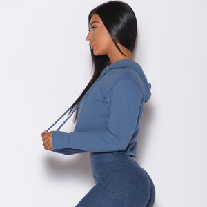 Sudadera con Capucha Corta Azul para Mujer, Manga Larga, Color Sólido, Tejida, Transpirable, para Otoño - Product Image 5