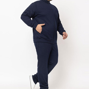 Conjunto Deportivo Azul Marino para Hombre, Sudadera y Pantalones de Color Sólido con Cierre Completo, Bolsillos Laterales, Material de Poliéster Transpirable - Product Image 1