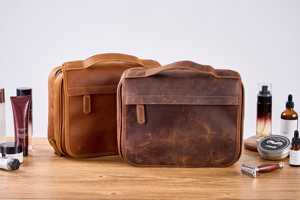 Premium Leather Toiletry Bag Men Travel Cosmetic Organizer Waterproof Grooming Storage <b>Case</b> LTB-0131 - Product Image 5