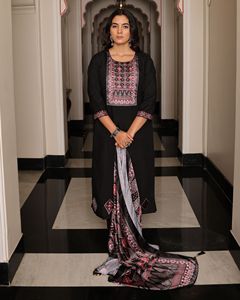 Best Collection Women's <b>Black</b> Kurti Set 3/4 Sleeve Viscose shimmer Full Stitched for Regular and Festive Occasions - Product Image 3