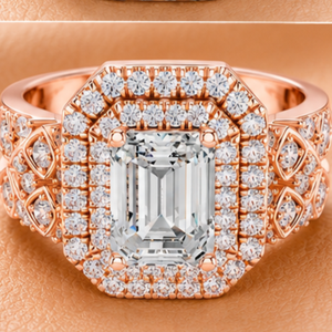 Anillo de Diamantes con Corte Esmeralda de Lujo para Mujer en Oro Amarillo, Oro Blanco y Oro Rosa, Joyería de Boda, Regalo - Product Image 3