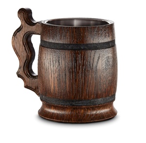 Handmade Beer Mug Made of Wood With Wood Handle Wooden Beer <b>Tankard</b> Wholesale With Hand Carving Beer Mug for Home and Restaurant - Product Image 4