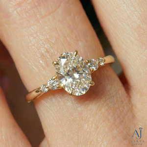 Gold Plated Silver Moissanite <b>Engagement</b> <b>Ring</b> for Women Brilliant Cut Diamond Side Stone Prong Setting Custom Jewelry - Product Image 1