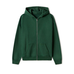 Sudadera con capucha verde de cremallera completa, gruesa y pesada, con bolsillos - Product Image 1