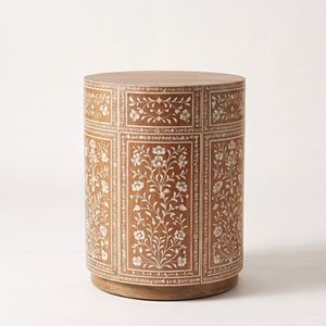Mesita de Noche Redonda de Madera con Incrustaciones Florales de Nácar, Hecha a Mano, Mueble de Madera de Lujo con Nácar - Product Image 3