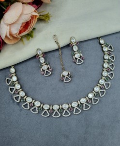 Modern Ethnic Geometric Cut Kundan Necklace <b>Set</b> With Matching Earring For Women Wedding <b>Jewelry</b> Traditional <b>Indian</b> Party <b>Jewelry</b> - Product Image 3