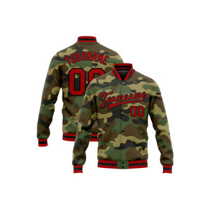 Veste universitaire camouflage personnalisée avec bordure rouge, impression de nom et numéro personnalisés pour homme, fermeture éclair décontractée pour l'automne - Product Image 1