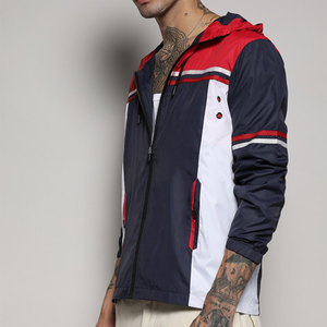 <b>Men</b> zipper Windproof Hooded Racer <b>Jacket</b> Color Blocking Navy Red <b>White</b> Polyester Sporty Autumn Zipper Closure nylon streetwear - Product Image 6