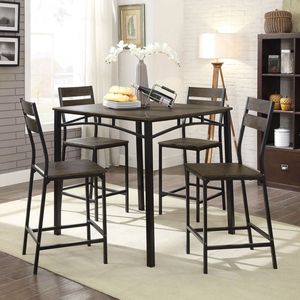 Juego de Mesa de Comedor de 5 Piezas con Estructura de Metal Negro y 4 Sillas Altas con Tablero de Madera para Comedor Moderno - Product Image 1