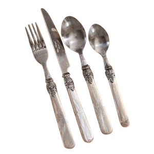 Antique Victorian Carved Mother Of Pearl Handle Cutlery Silver Plated <b>Dessert</b> Knives & <b>Forks</b> Vintage Sheffield Luxury Flatware - Product Image 3