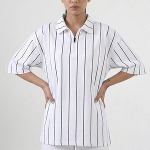 Camisa Oversize de Mujer, Sólida, Transpirable, Estilo Vintage, Manga Corta, Casual, Poliéster/Algodón, Hombros Caídos, para Verano - Product Image 6