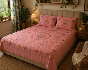 Heritage Pink Nakshi Kantha Quilt – Handcrafted <b>Floral</b> Kantha <b>Bedspread</b> - Product Image 1