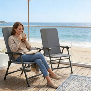 Set di Due Sedie Pieghevoli Grigio Chiaro per Terrazza, Campeggio e Uso in Spiaggia - Product Image 1