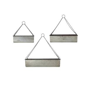 Jardinière suspendue en métal galvanisé avec chaîne, support mural rectangulaire pour plantes d'intérieur et d'extérieur, finition argentée, pot de jardin pour la décoration de la maison - Product Image 1