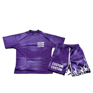 Ensemble décontracté 2 pièces en coton 100% de haute qualité, t-shirt et short surdimensionnés avec logo personnalisé imprimé pour hommes - Product Image 5