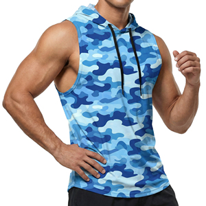 Men's Sleeveless Camo Hoodie Muscle Gym Tank Top Fitness Workout Vest Kangaroo Pocket Custom Wholesale Tank Tops Manufacturer - Product Image 2
