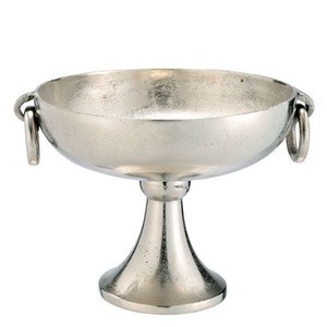 Vintage-Inspired Metal Champagne Wine Padestal Bowl Silver Textured Decorative Pedestal Dish Home Decor Accent Piece - Product Image 1