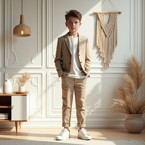 Boys Beige 2 Piece Suit Set Formal Blazer & Trousers <b>Kids</b> Wedding Party Outfit <b>Ring</b> Bearer Suit Smart Casual Children's suit - Product Image 2