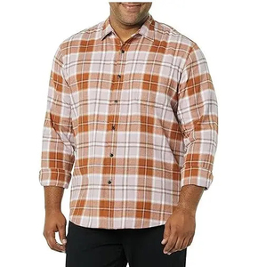Men's <b>Plaid</b> Flannel <b>Shirt</b> Full Sleeve Button-Down Collar Casual Breathable 100% Cotton Spring Wear - Product Image 1