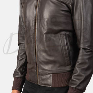 Chaqueta Blusón de Cuero Genuino Marrón Oscuro Premium para Hombre - Prenda Exterior Informal de Piel de Oveja Suave con Puños Acanalados y Cuello Camisero - Product Image 3