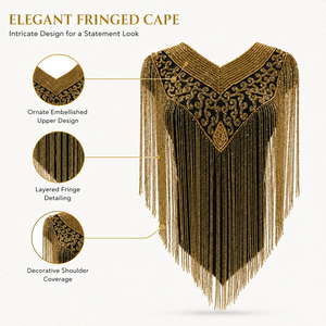 Cape d'épaule décorative de luxe à franges avec un design orné et complexe pour la mode, la scène et les costumes - Product Image 6