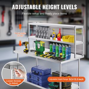 Tavolo da Lavoro Commerciale a Doppio Ripiano in Acciaio Inox, 12 x 60 Pollici, Altezza Regolabile, con Ripiano Superiore, per Cucina Professionale - Product Image 5