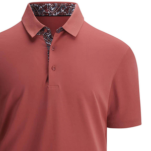 Camisa Polo Roja Sólida para Hombre, Manga Corta, Tela Oxford de Algodón, Cuello Interior con Diseño Paisley, Cierre de Botones, Corte Regular - Product Image 3