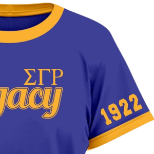 Camiseta Legacy de la Hermandad Sigma Gamma Rho, Azul, para Mujer, con Estampado Gráfico, Manga Corta, Cuello Redondo, Letras Griegas, Estilo Casual, Personalizada - Product Image 3