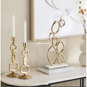 Sculpture circulaire abstraite plaquée or, art minimaliste fait main, décoration pour table de salon - Product Image 2
