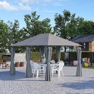Gazebo con Telaio in Acciaio 13x10 con 6 Pareti Laterali in PVC Rivestito in PE Grigio per Giardino e Cortile - Product Image 2
