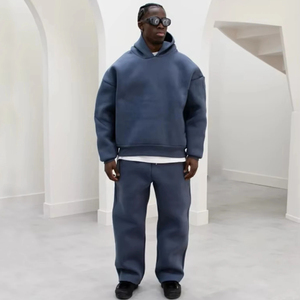 Streetwear Regular Fit Hooded Solid Plus Size Men's 100% Cotton Sportswear <b>Tracksuit</b> with Baggy Joggers With Custom LOGO - Product Image 2