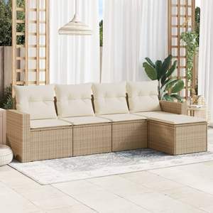 Conjunto de Sofás de Jardín de Ratán Sintético Color Beige - Product Image 1